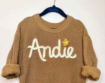PERSONALIZED HAND EMBROIDERED Baby + Toddler "Ash" Name Sweater