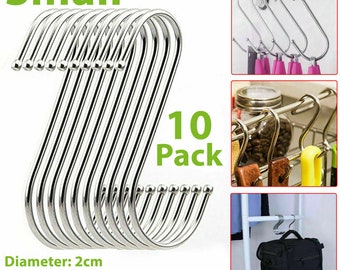 10X PCS Stainless Steel S Hooks Kitchen Meat Pan Utensil Clothes Hanger Hanging