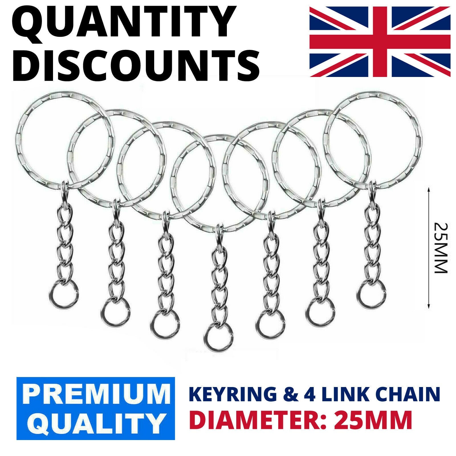 25mm Split Ring With Chain and Screw Key Keyrings Keyring Keys Findings