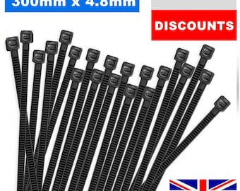 300mm X 4.8mm Cable Ties Nylon Plastic Strong Heavy Duty Black Zip Tie Wrap Uk