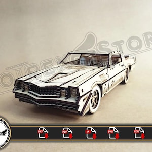 Puede incluir: Modelo de madera en blanco y negro de un coche clásico. El modelo presenta cortes detallados, incluyendo la parrilla, los faros y las ruedas. El coche tiene un diseño elegante y está sobre un fondo neutro. La imagen también incluye el texto "MOTREX STORE".