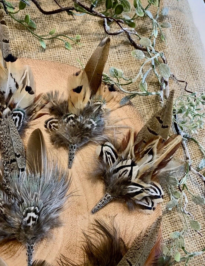 Pheasant feather hat pins and brooches image 2