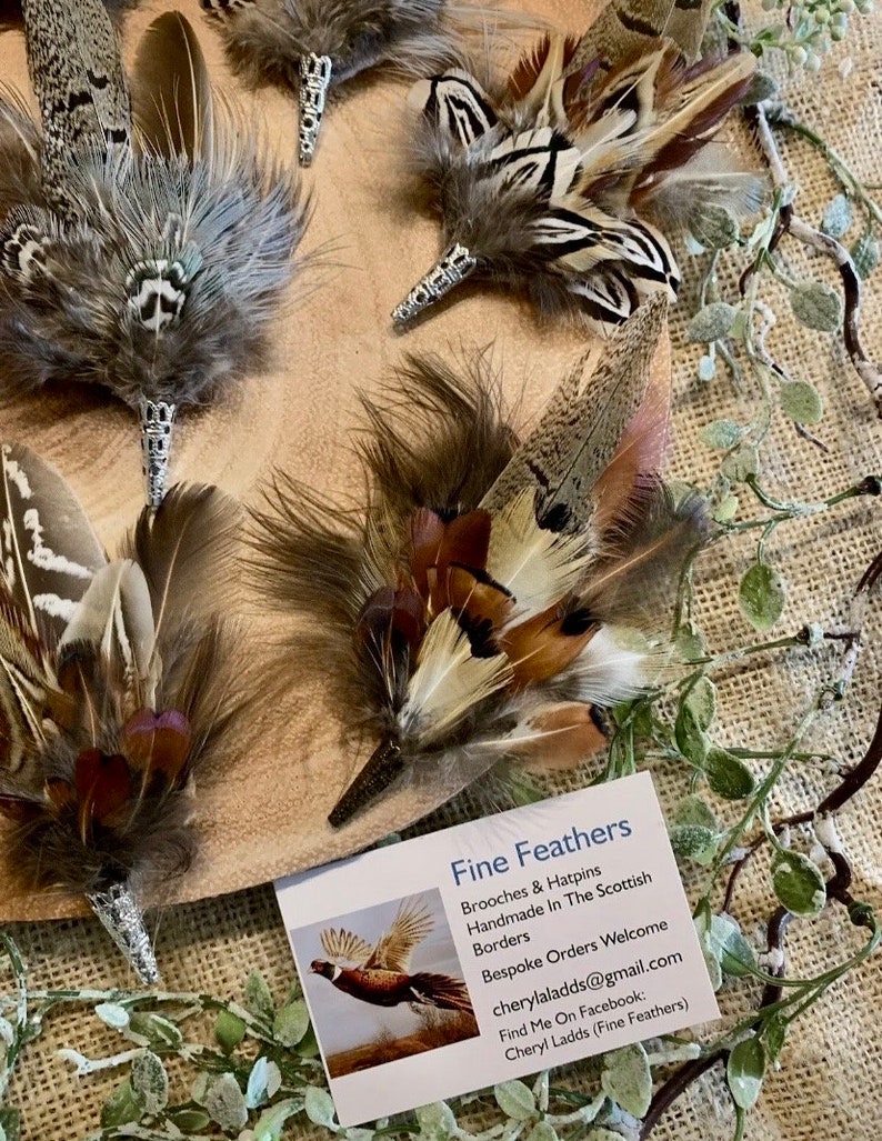 Pheasant feather hat pins and brooches image 3