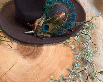 Pheasant feather hat pins and brooches