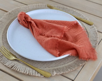 Rust Napkins - Cloth Napkins Modern - Wedding Napkins - Reusable Napkins - Cloth Napkins Cotton, Orange Linen Napkins - Cheesecloth Napkins