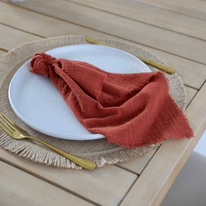 Socomi Handmade Cloth Napkins with Fringe Set of 8 Terracotta Cotton Linen  Napkins 18x18 Rustic Dinner Napkins Bulk for Wedding Party Baby Shower