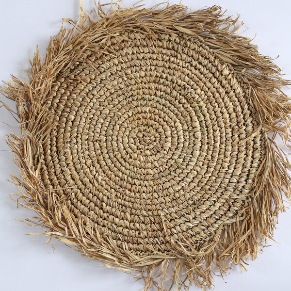 Raffia Fransen Tischsets - Rattan Tischsets - Boho Hochzeit - Rustikale Tischsets - Natürliche Tischsets - Rustikales Hochzeitsdekor - Fransen Tischsets