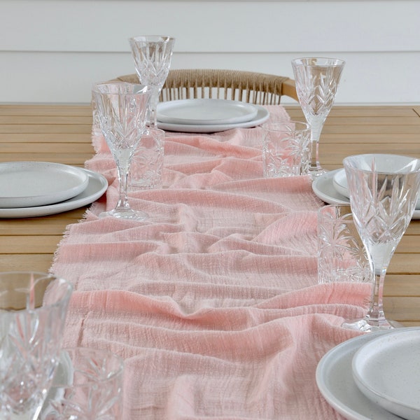 Runner da tavolo rosa cipria fatti a mano - Runner da tavolo rosa - Runner da tavolo matrimonio - Runner da tavolo rustico - Arredamento matrimonio Boho - Runner di stoffa
