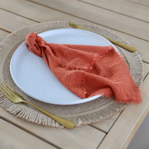 Rust Napkins - Cloth Napkins Modern - Wedding Napkins - Reusable Napkins - Cloth Napkins Cotton, Orange Linen Napkins - Cheesecloth Napkins