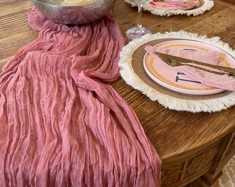 Peach Gauze Table Runners Handmade - Cheesecloth Table Runner- Table Runners Wedding - Rustic Table Runners- Boho Wedding Decor