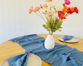 French Blue Table Runners Handmade - Cotton Table Runner- Table Runners Wedding - Rustic Table Runners- Boho Wedding Decor - Cloth Runners