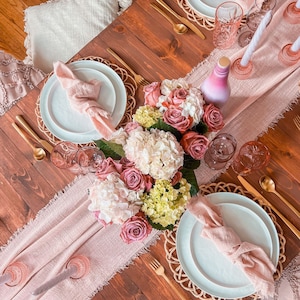 Blush Pink Handmade Rustic Boho Wedding Table Runner Decor - Blush Pink Table Runners - Pink Table Runner- Table Runners - Boho Decor