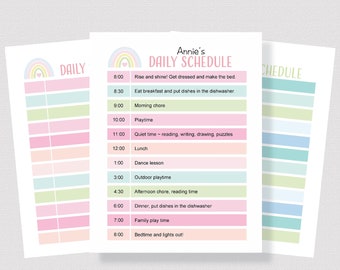 DAGELIJKS SCHEMA Voor KINDEREN Afdrukbaar, bewerkbaar dagelijks schema, Afdrukbare dagelijkse routinegrafiek, Bewerkbare klusgrafiek, Homeschool Dagelijks schema