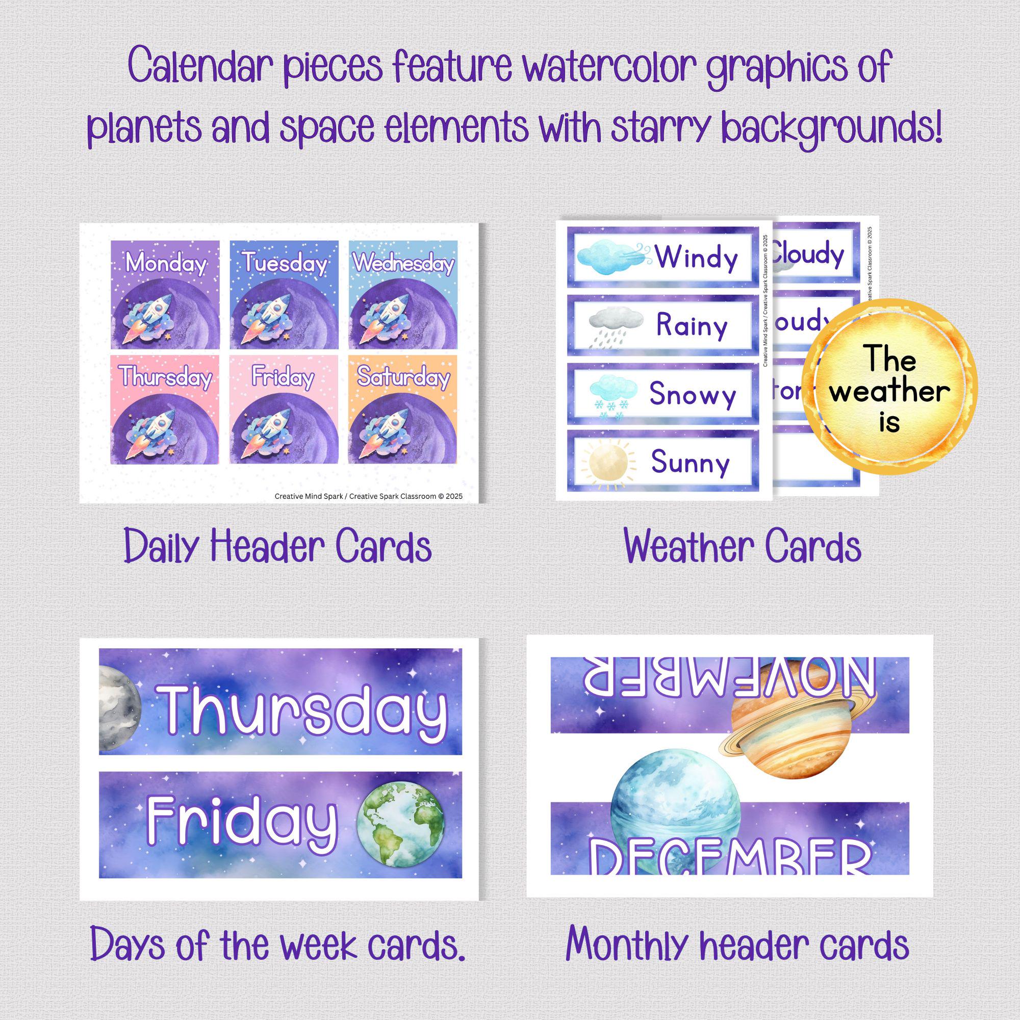 PRINTABLE SPACE THEME Classroom Calender, Instant Download Calendar ...