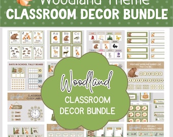 WOODLAND CLASSROOM DECOR Bundle, Printable Woodland Decor for Classroom, Nature Theme Class Decor, Primary Classroom, Homeschool Decor