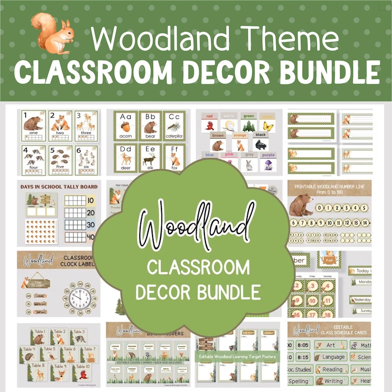 WOODLAND CLASSROOM DECOR Bundle, Printable Woodland Decor for Classroom, Nature Theme Class Decor, Primary Classroom, Homeschool Decor image 1