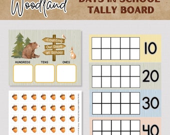 WOODLAND DAYS In SCHOOL Tally Board, Days at School Tally Posters, 100 Days of School Classroom Tally Charts, Woodland Theme Classroom