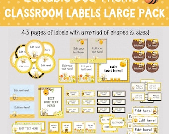BEE THEME CLASSROOM Labels and Tags, Large Set of Editable Bee Labels, Primary Classroom Honeybee Decor, Desk Tags, Cubby and Table Labels