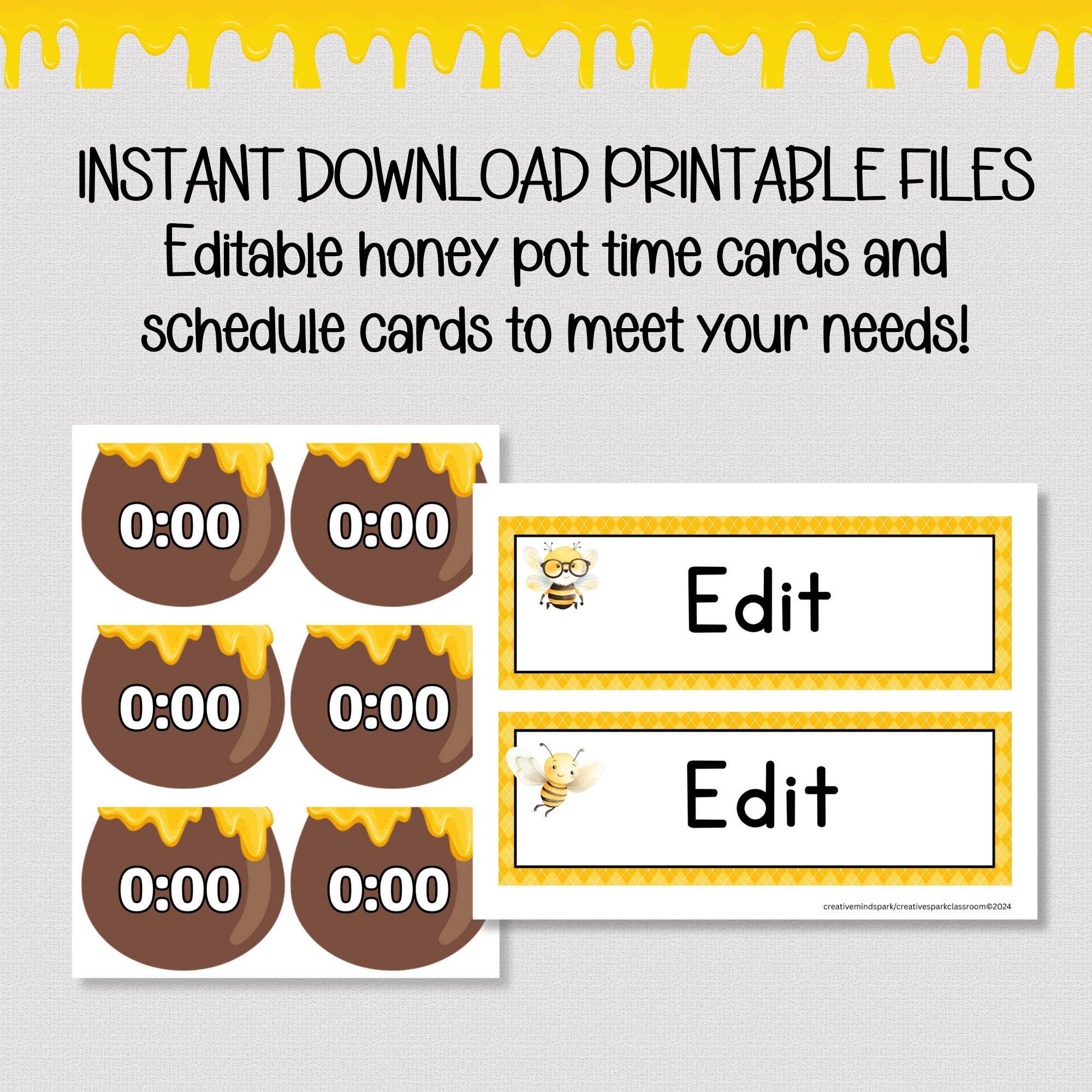 BEE THEME CLASSROOM Schedule, Honeybee Pre Filled and Editable Cards ...