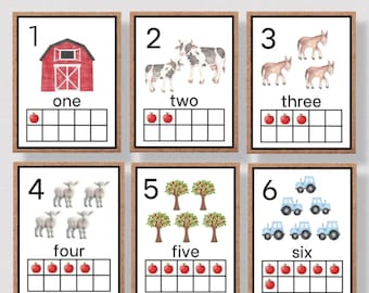 FARM THEME NUMBER Posters, Printable Farm Theme, Numbers 1-20 Classroom Posters, Primary Farm Theme Classroom Decor, Homeschool Class Decor