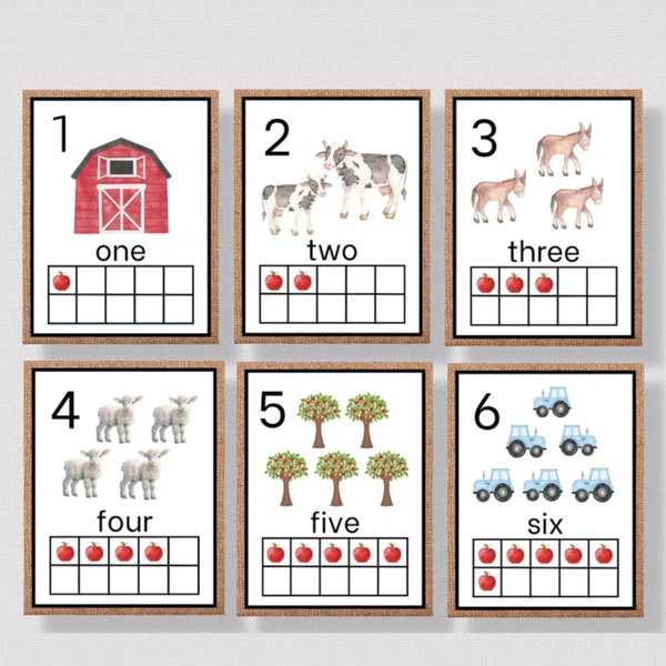 FARM THEME NUMBER Posters, Printable Farm Theme, Numbers 1-20 Classroom Posters, Primary Farm Theme Classroom Decor, Homeschool Class Decor