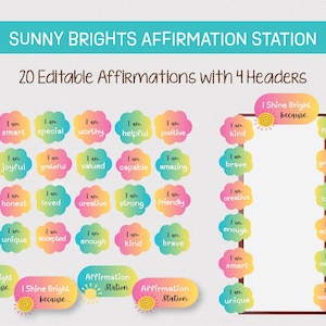 AFFIRMATION STATION CLASSROOM Decor, Sunny Brights Printable Affirmation Station, Editable Positive Affirmation Cards for Classroom