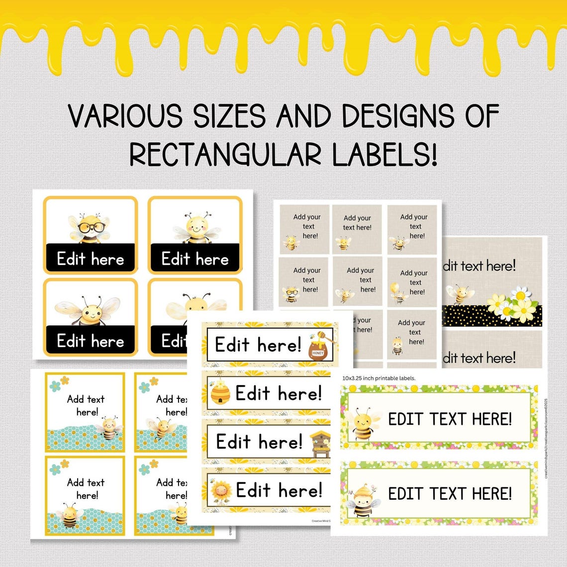 BEE THEME CLASSROOM Labels and Tags, Large Set of Editable Bee Labels ...