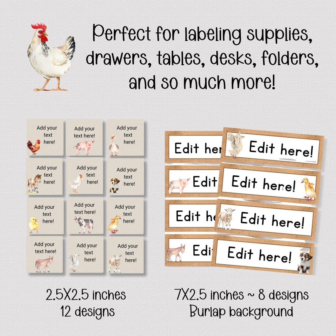 FARM THEME CLASSROOM Labels and Tags, Large Set of Editable Farm Labels ...