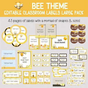 BIENEN-THEMEN-KLASSENZIMMER-Etiketten und -Tags, große Menge bearbeitbarer Bienenetiketten, Honigbienendekor für das Grundschulzimmer, Schreibtisch-Tags, Cubby- und Tischetiketten