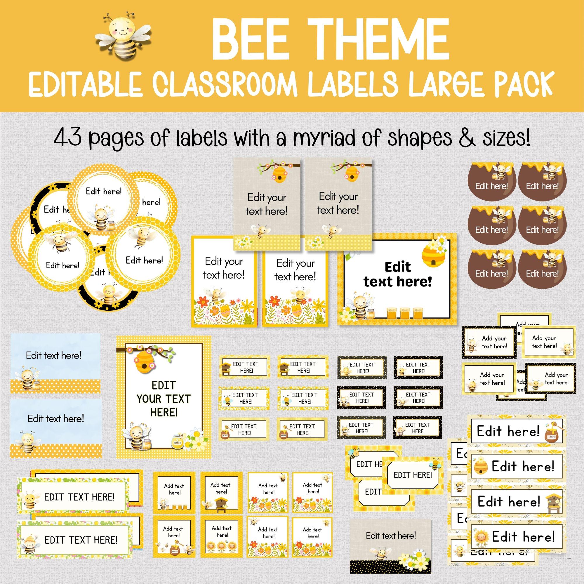 BEE THEME CLASSROOM Labels and Tags, Large Set of Editable Bee Labels ...