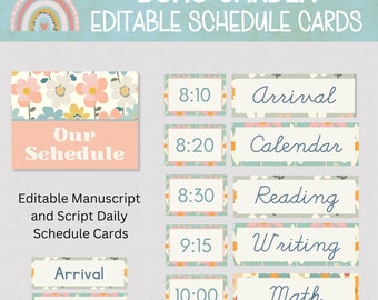PRINTABLE CLASSROOM SCHEDULE Cards, Boho Garden Editable Cards for Daily Class Schedule, Printable Daily School Schedule for Classroom