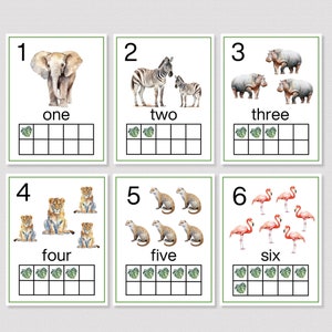 JUNGLE NUMMER POSTERS, Afdrukbare Safari Thema Nummers 1-20 Met Tientallen Frames, Jungle Dieren Muurnummer Grafieken, Klaslokaal Decor, Dierentuindieren