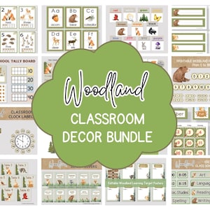 Lot déco boisé pour salle de classe, décoration boisée imprimable pour salle de classe, déco classe thème nature, salle de classe primaire, déco école à la maison