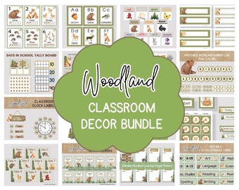 WOODLAND CLASSROOM DECOR Bundle, Printable Nature Theme Classroom Decor, Woodland Primary Classroom, Homeschool Decor