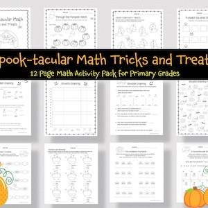 Lot de feuilles d'exercices de mathématiques pour Halloween, feuilles d'exercices à imprimer pour les enfants, additions pour le primaire, comptage par sauts, représentation graphique, exercice de maths à la maison
