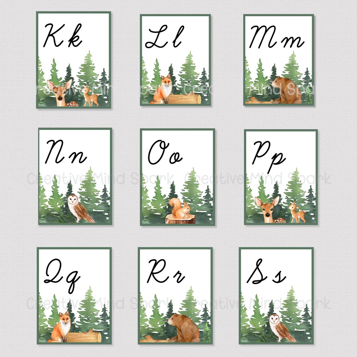 CURSIVE WOODLAND ALPHABET Posters, Printable Nature Cursive Alphabet ...