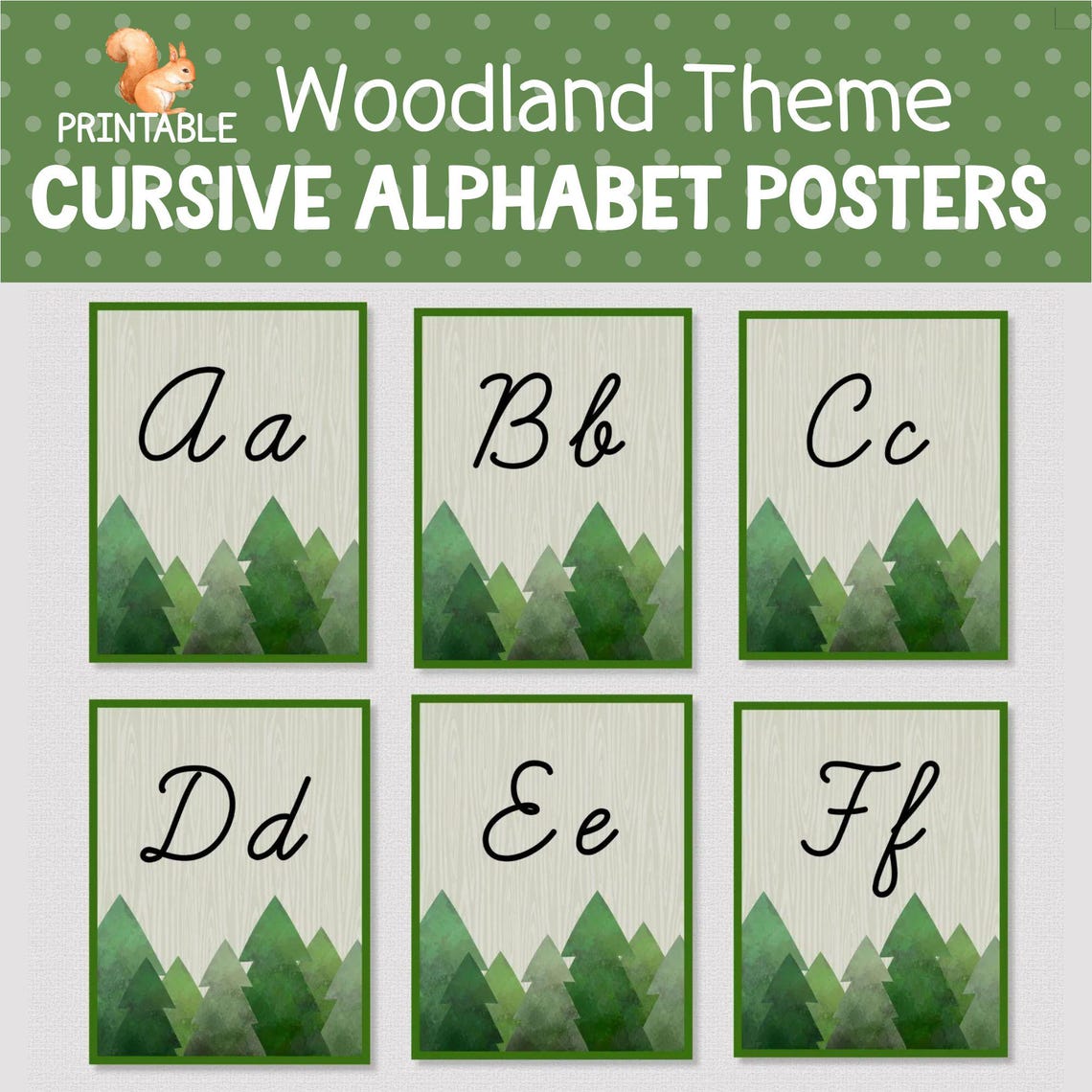 WOODLAND CURSIVE ALPHABET, Printable Nature Theme Cursive Alphabet ...