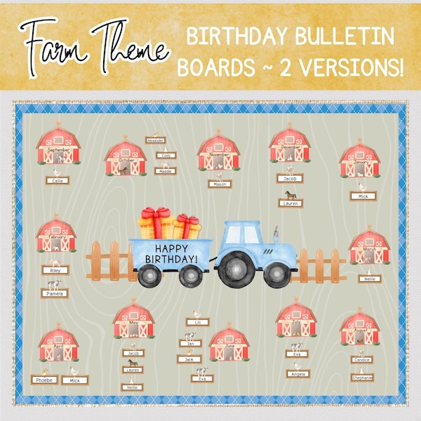 FARM THEME BIRTHDAY Bulletin Board, Editable Farm Birthday Display Board, 2 Versions, Printable Barnyard Birthday Display, Primary Classroom