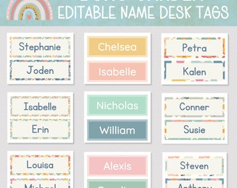 BOHO GARDEN DESK Name Tags, Printable Pastel Desk Name Plates, Boho Garden Classroom Labels, Garden Classroom Decor,  Homeschool Decor