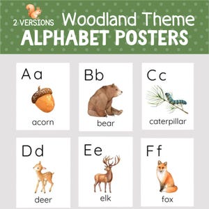 WOODLAND ALPHABET POSTERS, Printable Woodland Theme, Alphabet Classroom Wall Poster, Woodland Forest Classroom Decor, Homeschool Class Decor