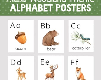 WOODLAND ALPHABET POSTERS, Printable Woodland Theme, Alphabet Classroom Wall Poster, Woodland Forest Classroom Decor, Homeschool Class Decor