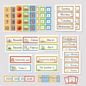 BOERDERIJ THEMA KLASSE Kalender, Afdrukbare Boerderij Kalender Bulletin Board Set, Ochtendcirkel, Homeschool Class Decor, Boerderij Kalender Display