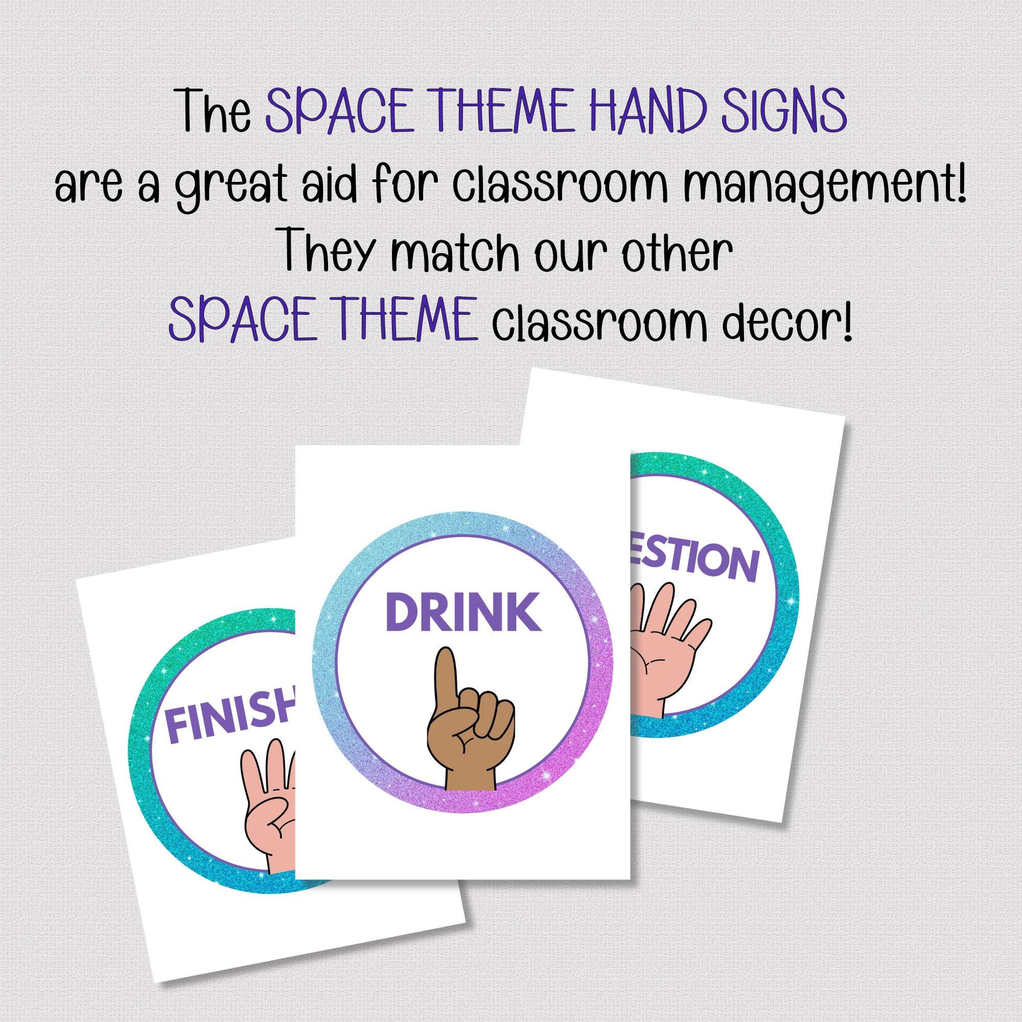 Printable HAND SIGNAL SIGNS for Classroom Management, Space Theme Set ...