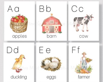 FARM THEME ALPHABET Posters, Printable Farm Alphabet, Farm Alphabet Classroom Wall Poster,  Barnyard Classroom Decor, Homeschool Class Decor