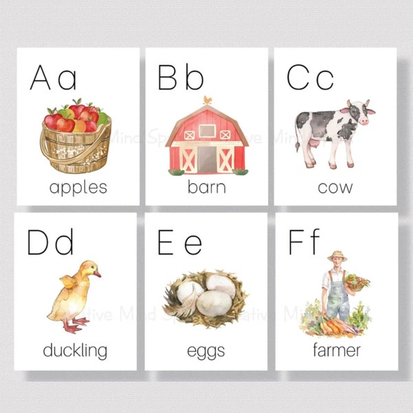 FARM THEME ALPHABET Posters, Printable Farm Alphabet, Farm Alphabet Classroom Wall Poster,  Barnyard Classroom Decor, Homeschool Class Decor