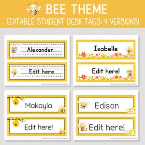HONEY BEE DESK Namensschilder, bearbeitbares Bienenthema Schreibtischnamenschilder, Honigbienenetiketten für Klassenzimmer, Bienenthema Klassenzimmerdekor, Grundschule oder Vorschule