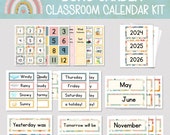 BOHO GARDEN CLASSROOM Calendar Kit, Printable Boho Calendar Set , Retro Calendar Bulletin Board Set, Boho Flower Classroom Calendar Display