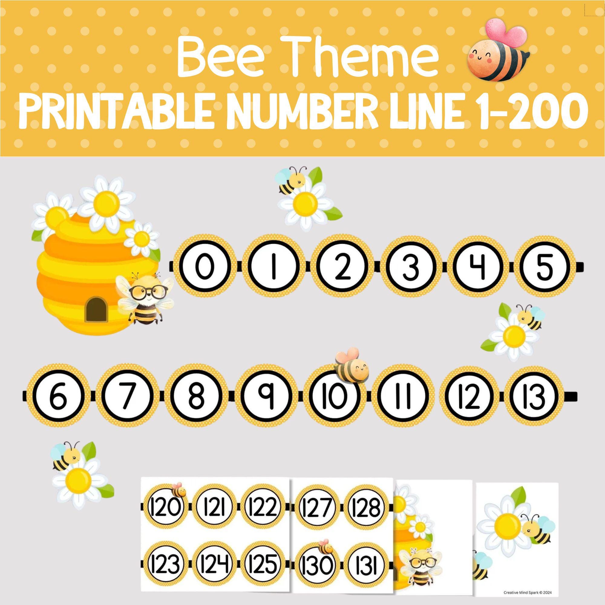Beeページ BEE THEME NUMBER Line for Classroom, Printable Honeybee Number