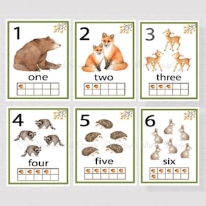 WOODLAND NUMBER POSTERS, druckbares Woodland-Thema, Zahlen 1-20 Klassenzimmer Poster, Woodland Klassenzimmer Dekor, Homeschool Klasse Dekor