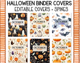 CAPAS DE FICHA DE HALLOWEEN, Conjunto de 8, Capas de Ficha de Outubro Editáveis com Lombadas Combinando, Capas de Ficha de Outono Imprimíveis com Lombadas, Halloween
